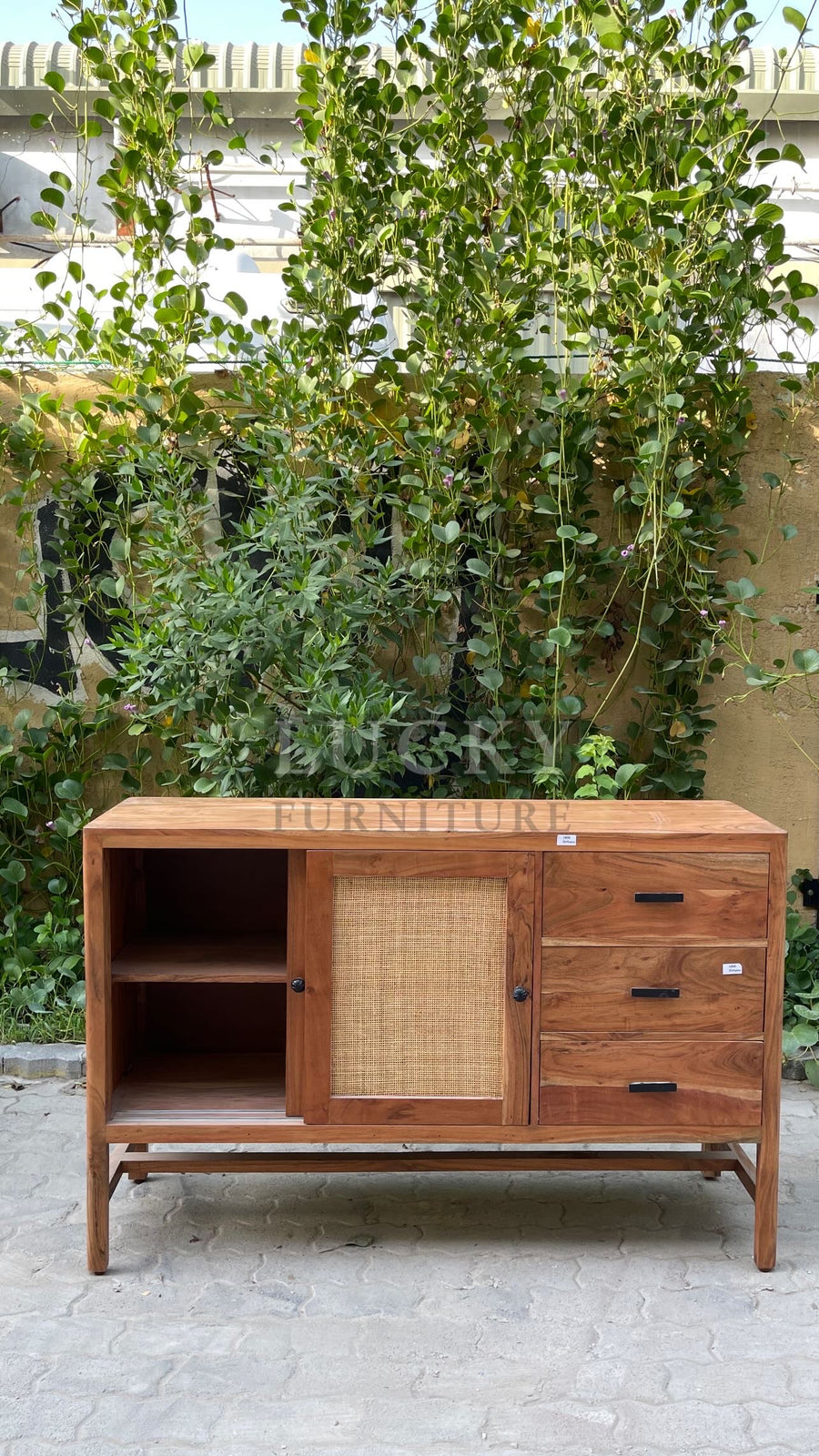 Rattan acacia wood sideboard