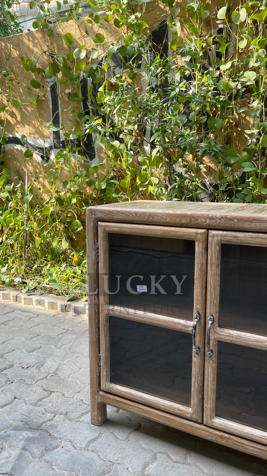 Teak wood glass sideboard