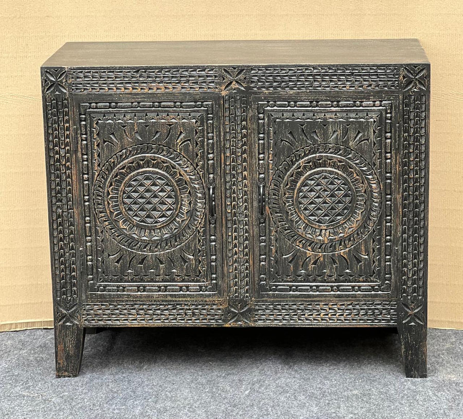 Tribal pattern carved sideboard