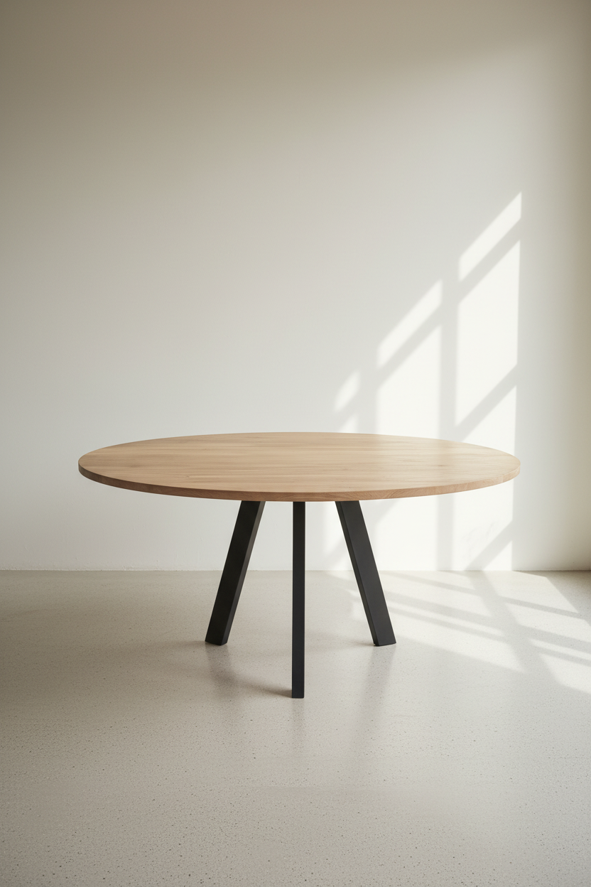 Mango wood round Table with TRI BASE