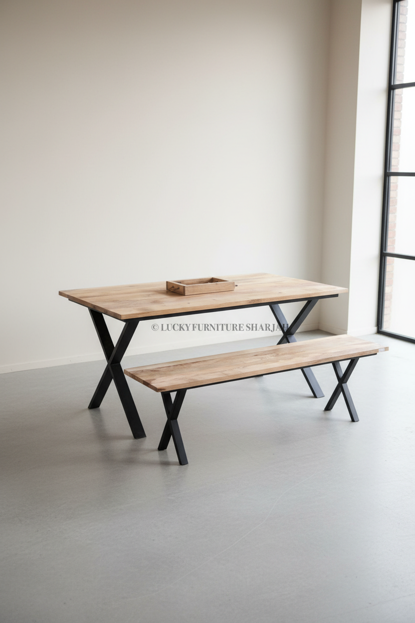 Mango Wood Table with X Metal Legs