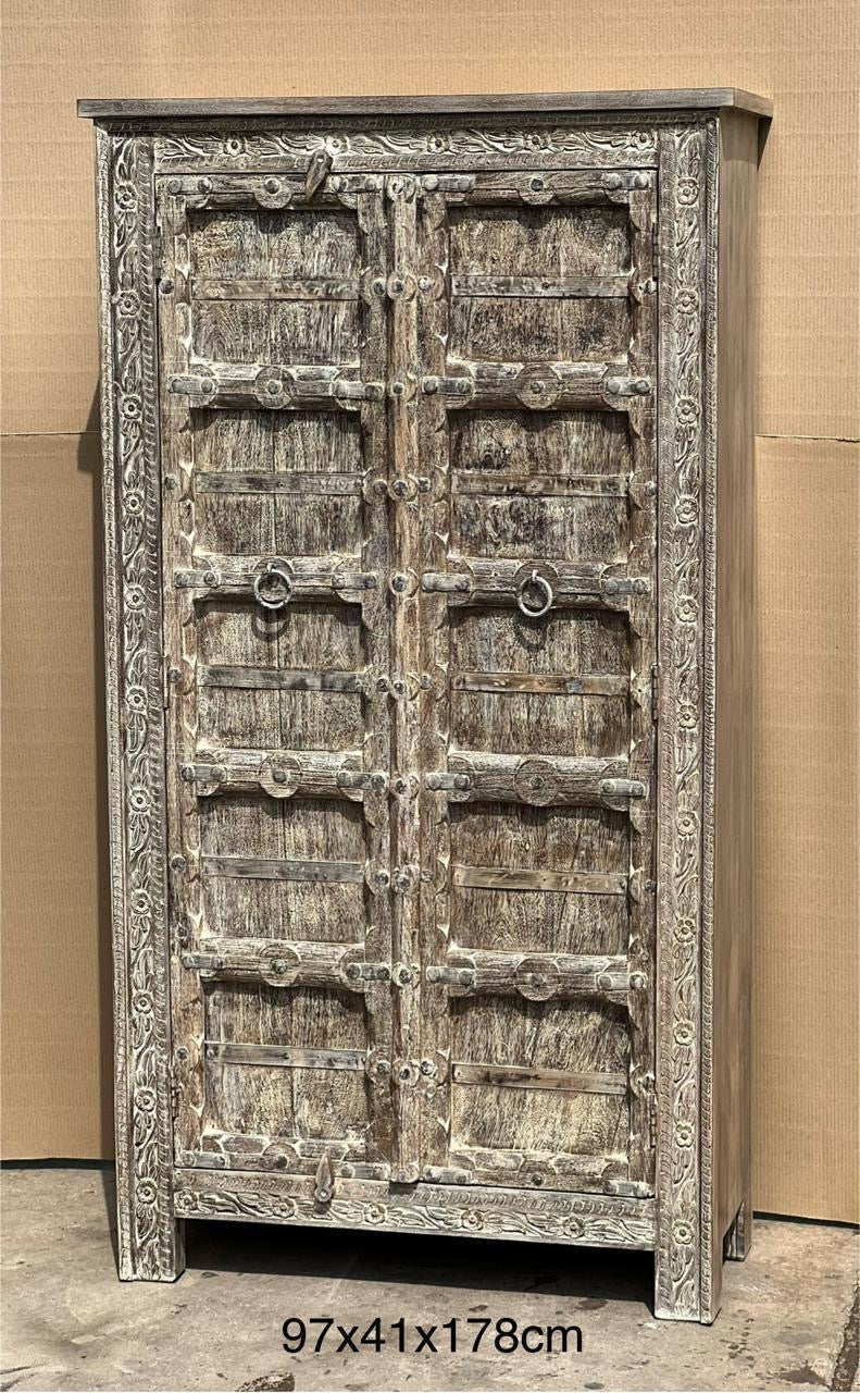 Carved Grey wash cabinet