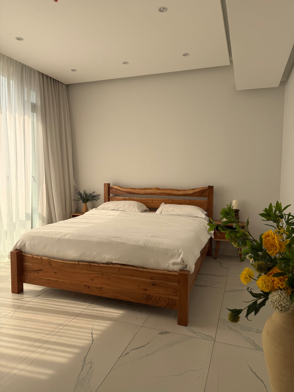 Live edge acacia wood bed