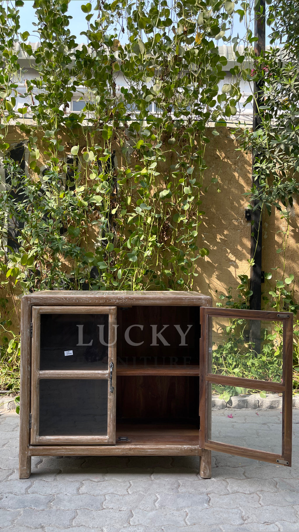 Teak wood glass sideboard