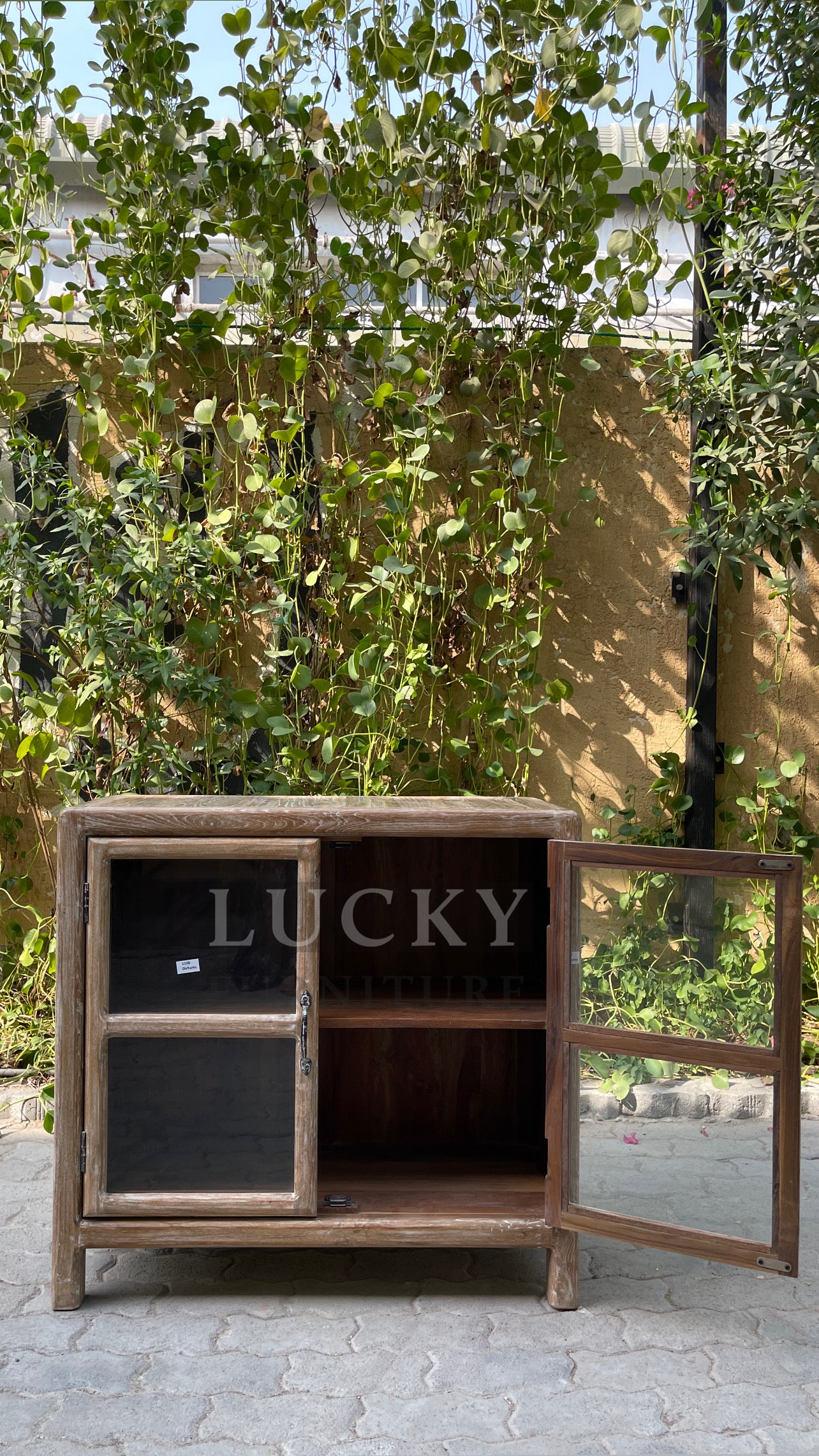 Teak wood glass sideboard