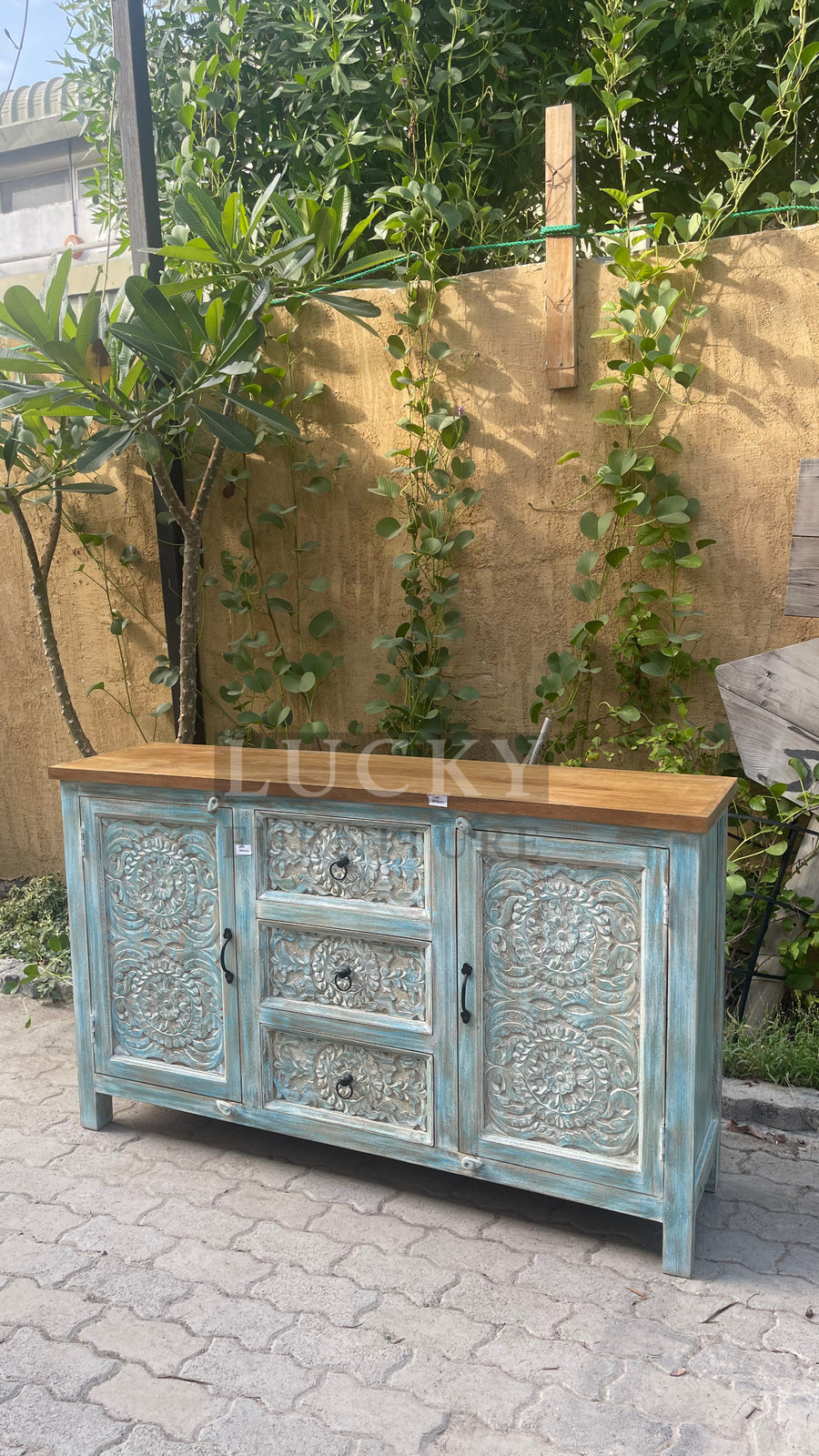 Blue carved sideboard