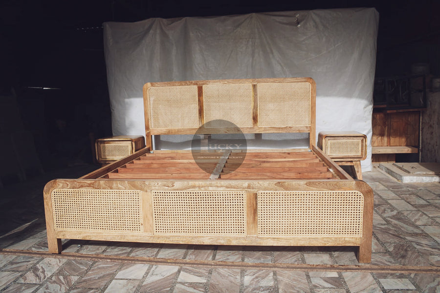 Rattan Webbing and Mango Wood Bed (3 Section).