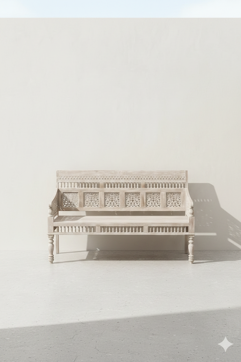 Lattice carved bench set