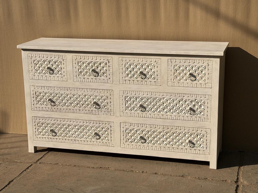 Geometric carved drawchest