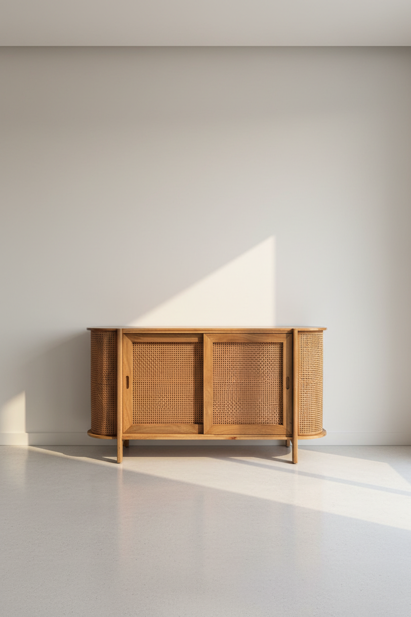 Rattan round edge sideboard