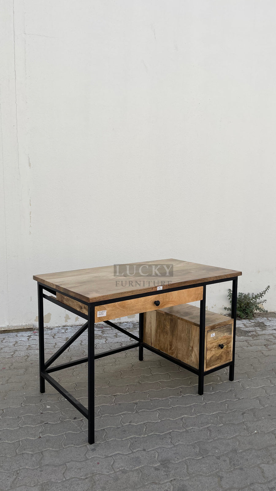 Minimalist mango wood and metal desk