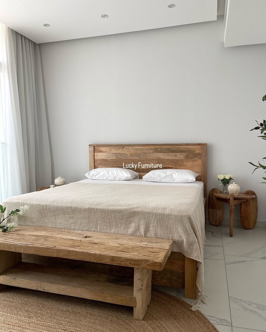 Plain panel mango wood bed