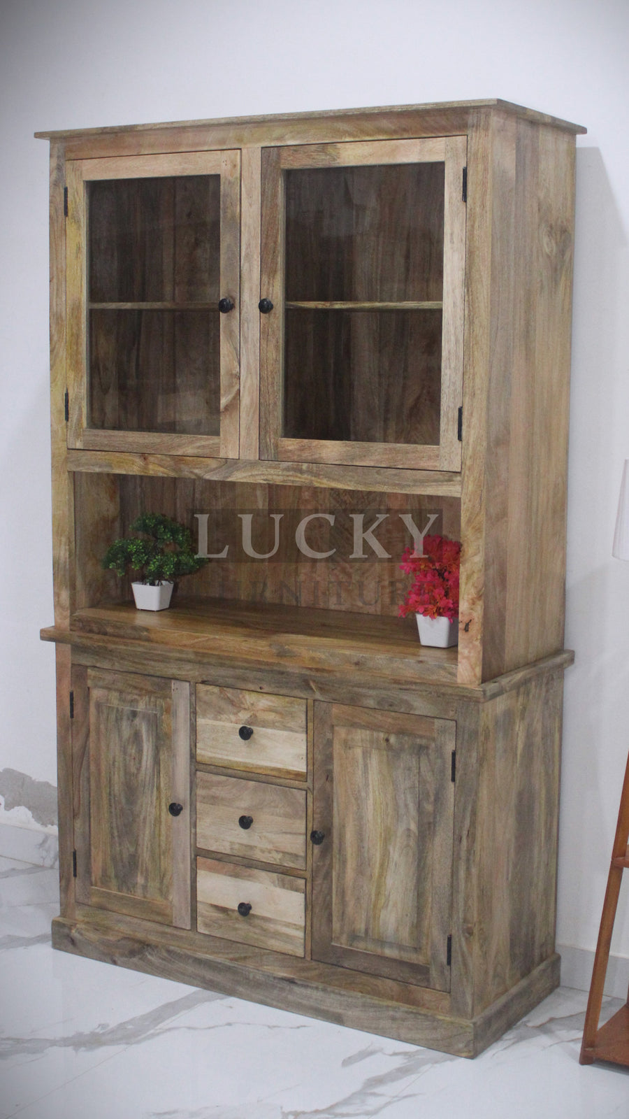 Mango wood glass cabinet