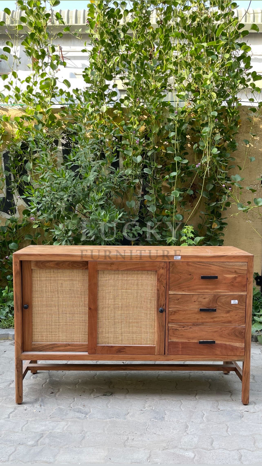 Rattan acacia wood sideboard