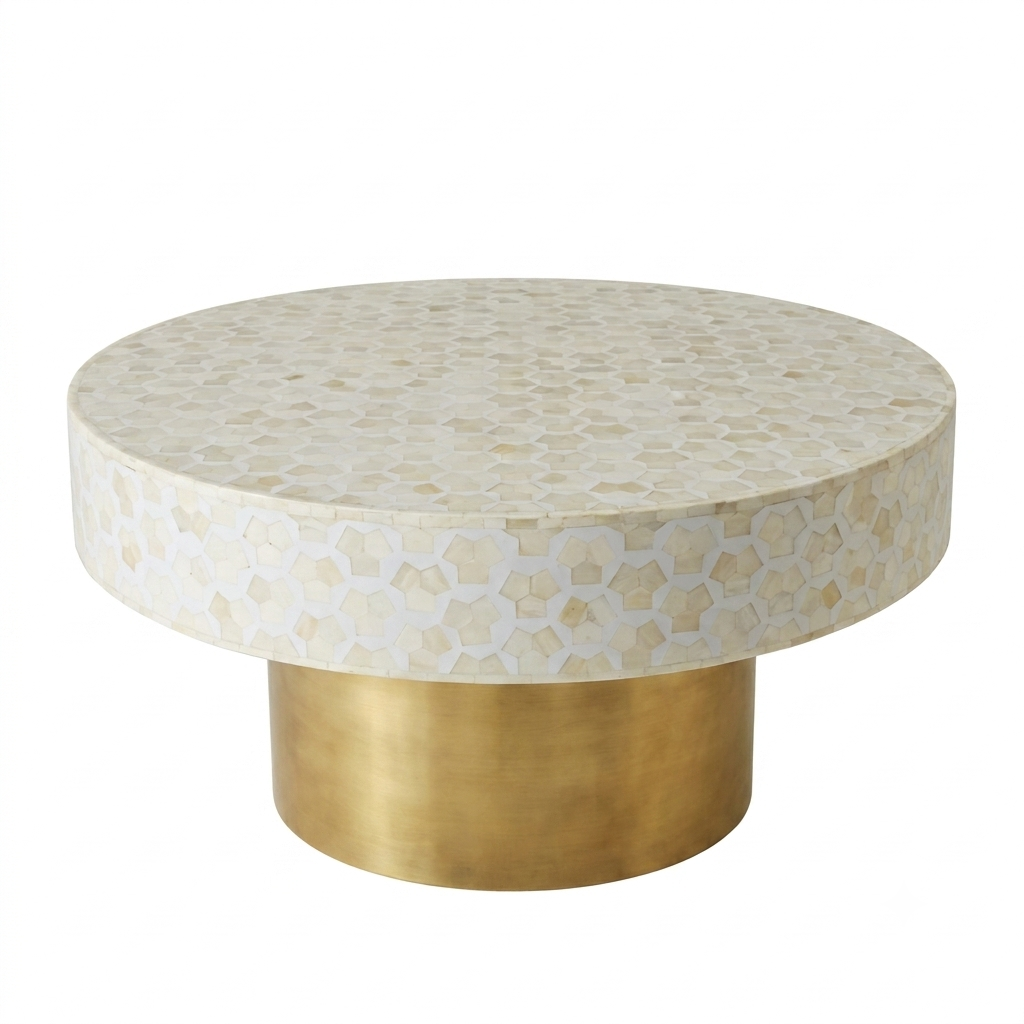 Geometric Bone Inlay Round Coffee Table