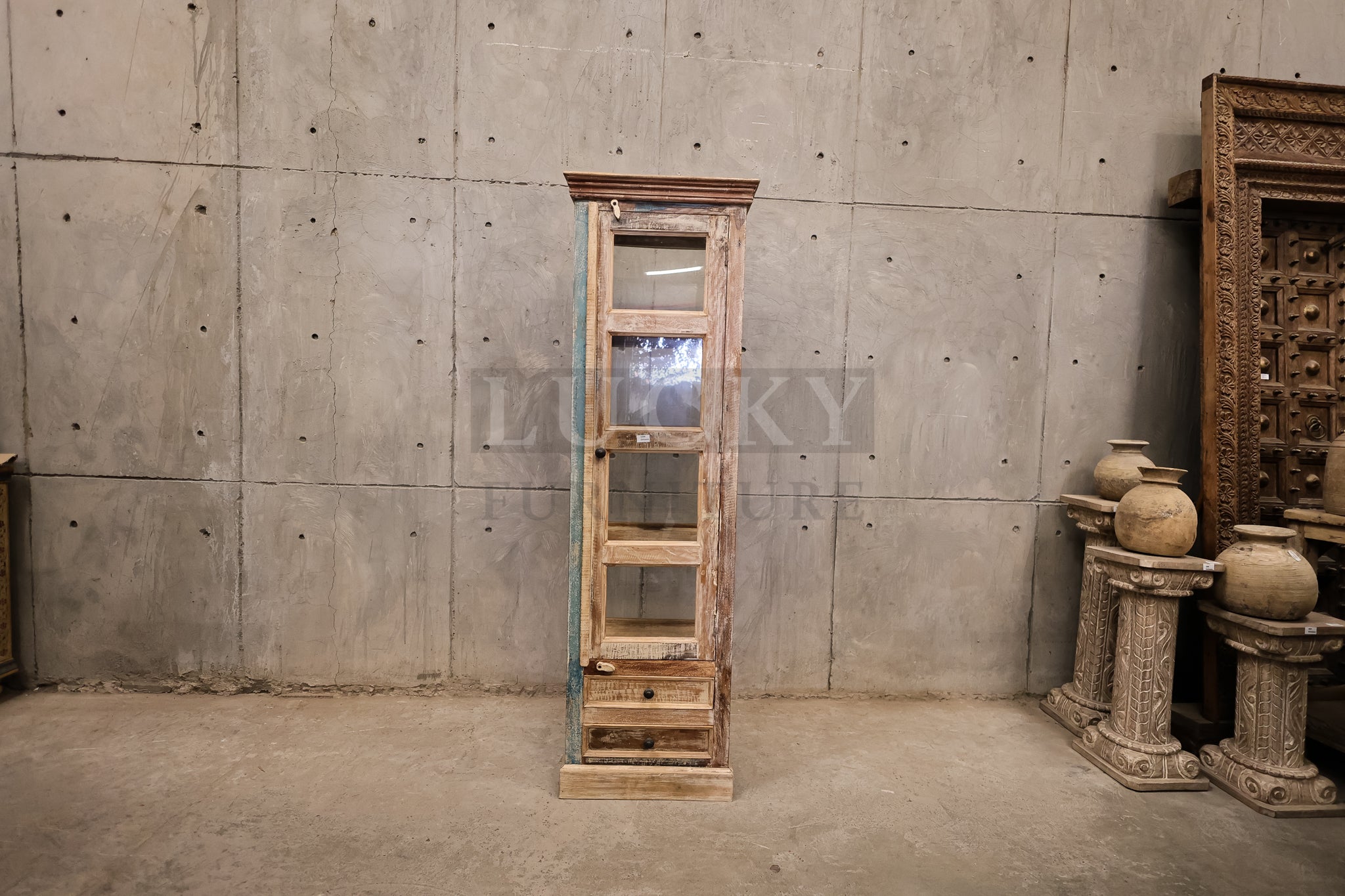 Recycle design 2 draw glass cabinet