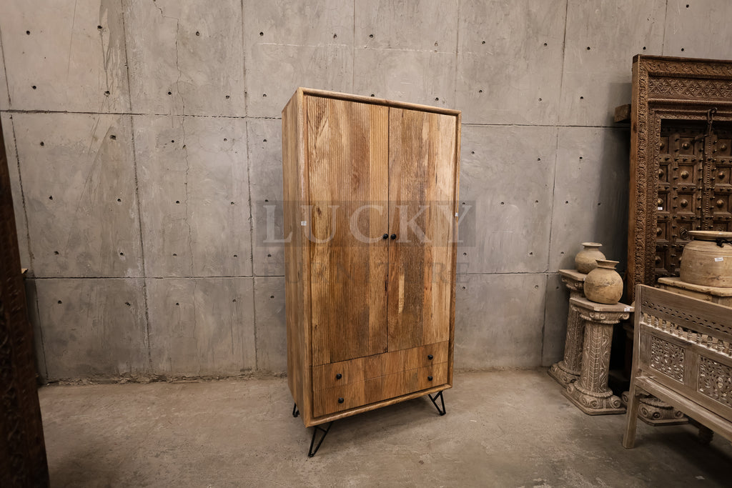 Fluted design and mango wood cabinet with 2 drawer