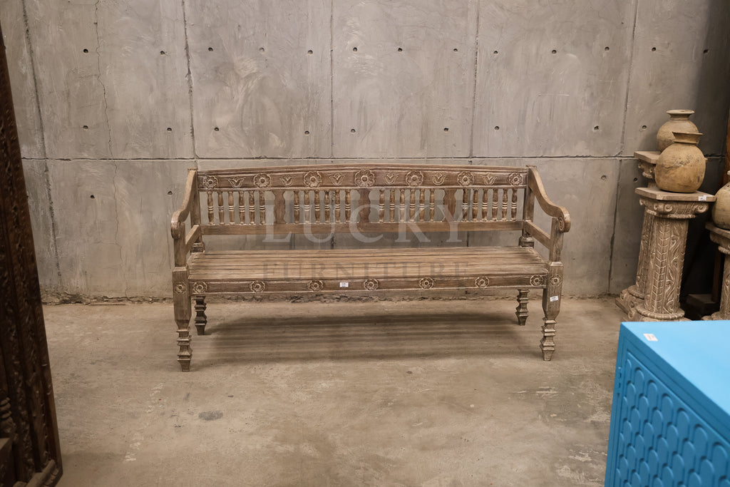 Carved whitewash bench