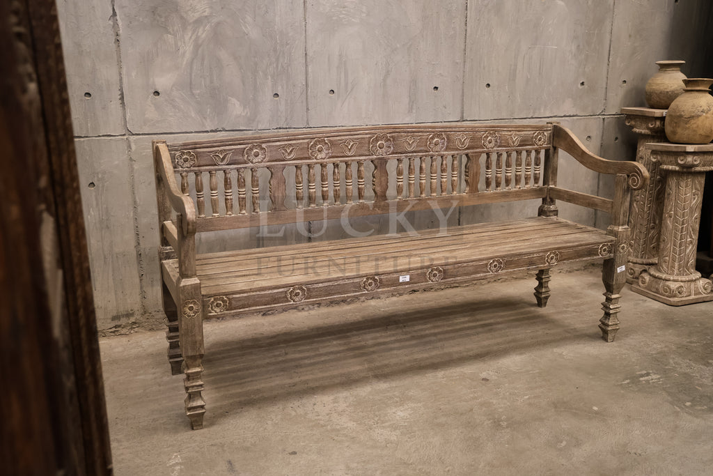 Carved whitewash bench