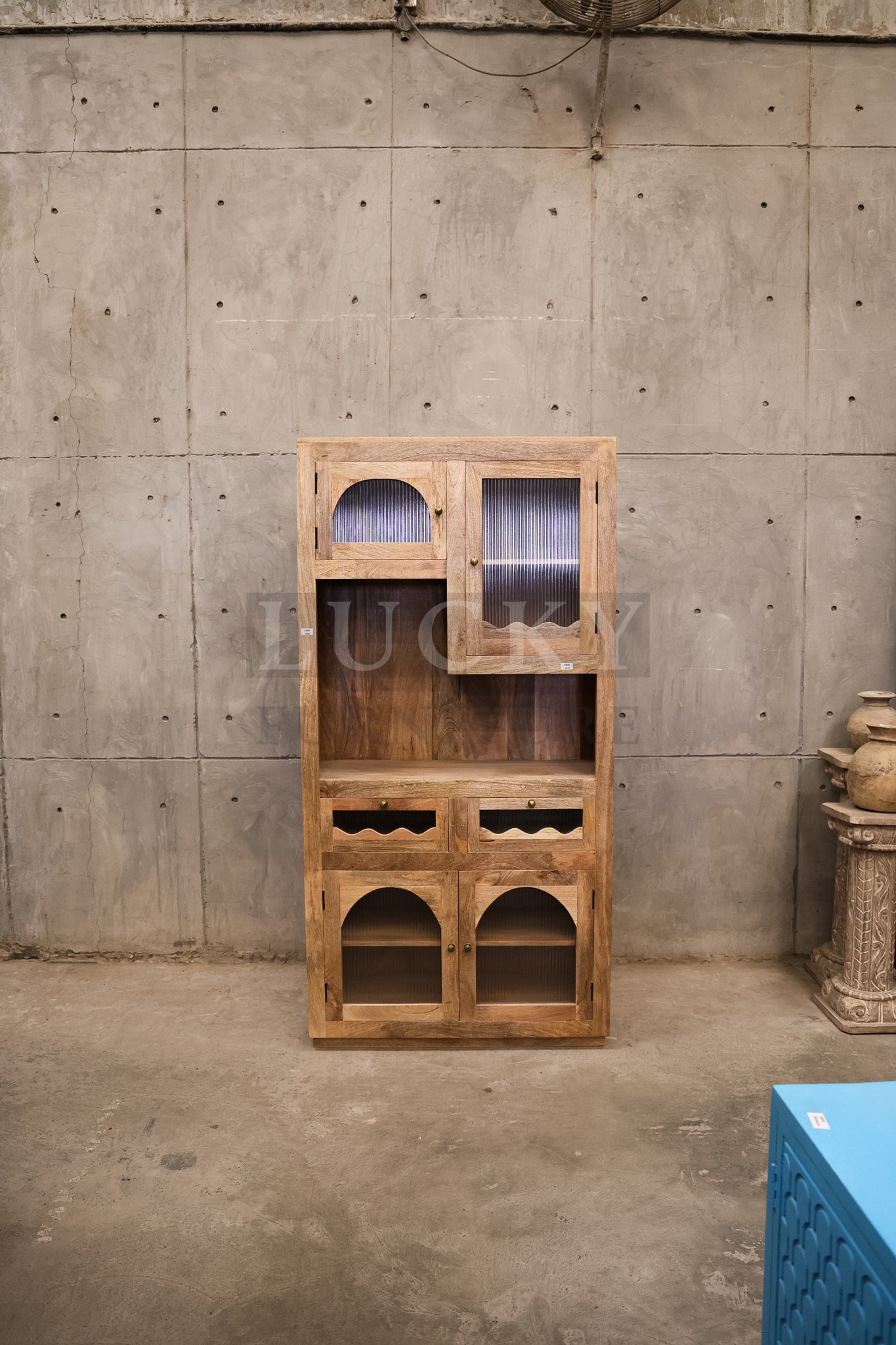 Mango wood organic glass cabinet