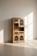 Mango wood organic glass cabinet