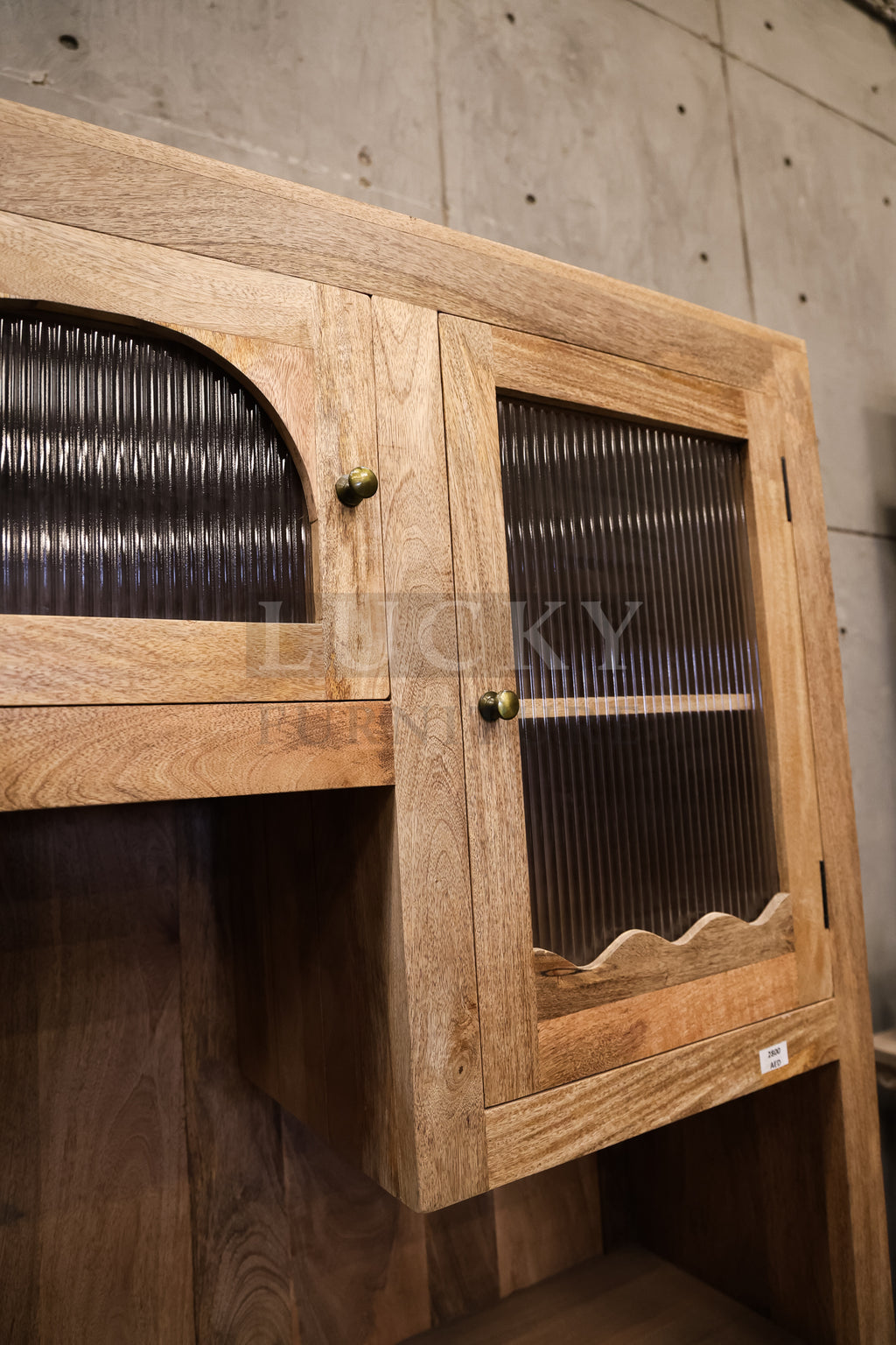 Mango wood organic glass cabinet