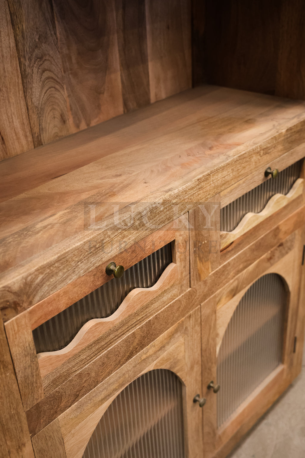 Mango wood organic glass cabinet