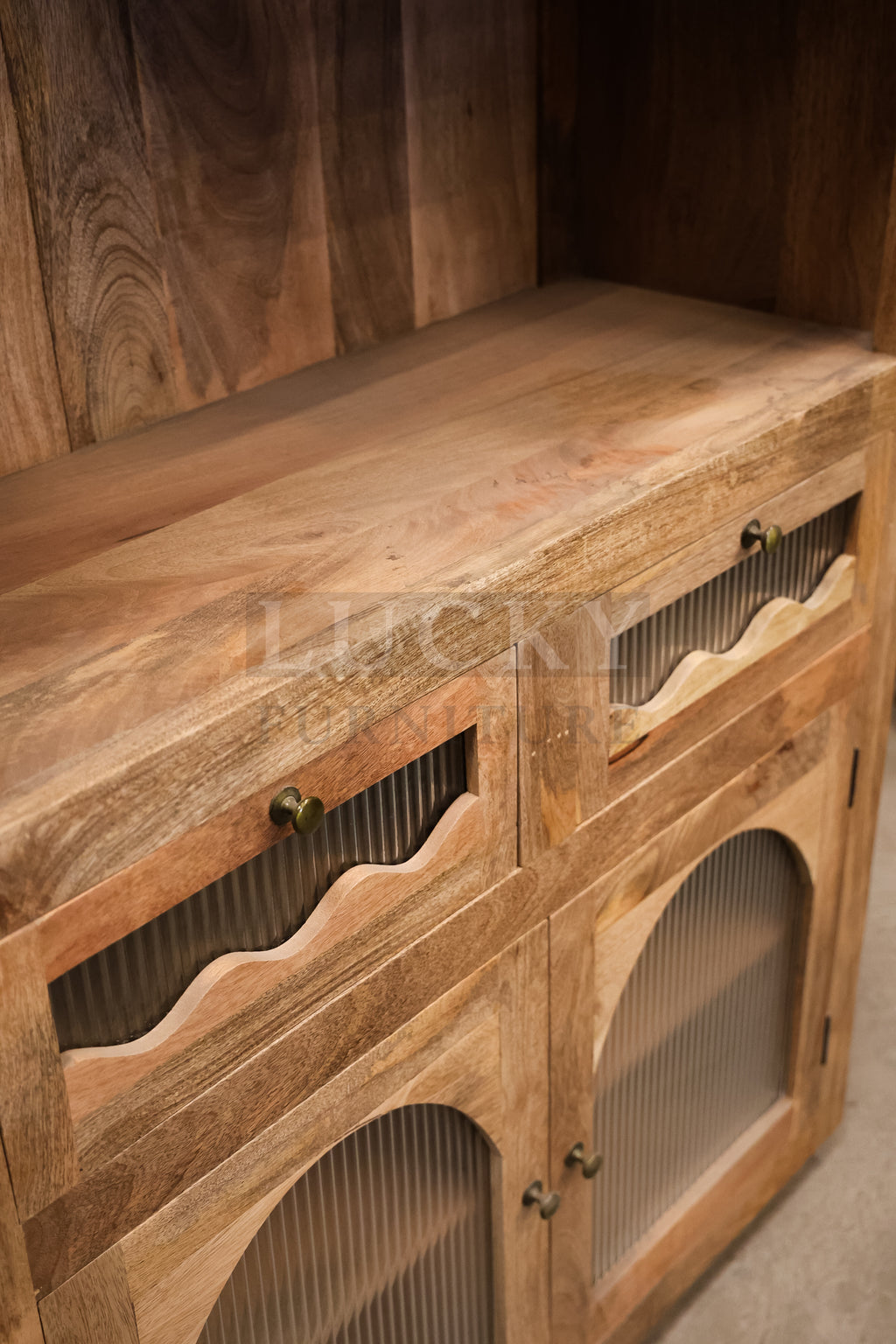 Mango wood organic glass cabinet
