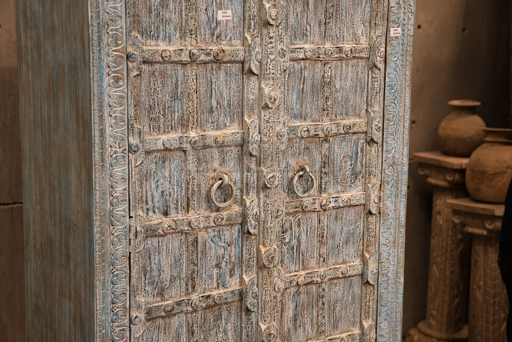 Blue Carved Vintage Door Cabinet