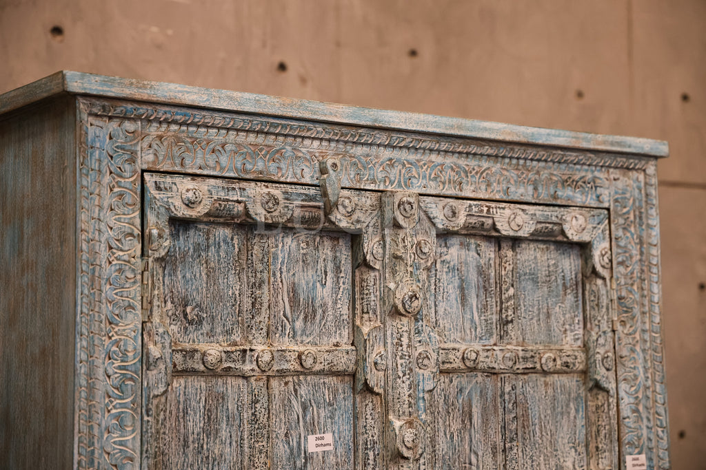 Blue Carved Vintage Door Cabinet