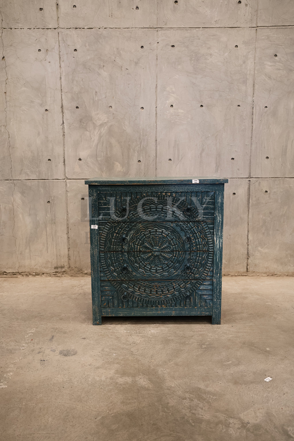 3 draw carved chest of drawers