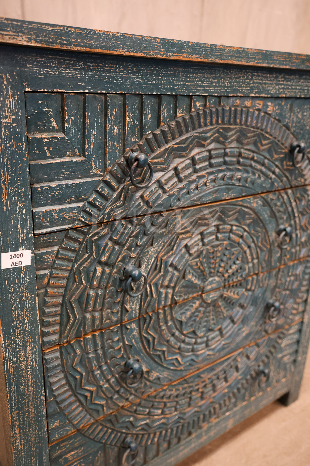 3 draw carved chest of drawers