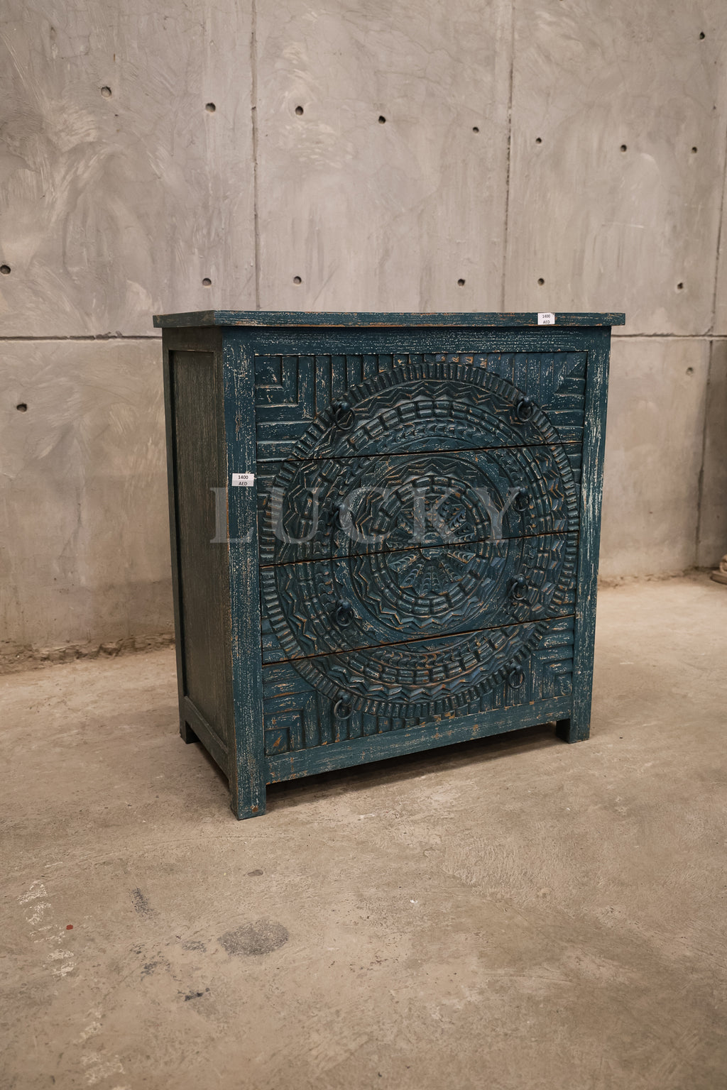 3 draw carved chest of drawers