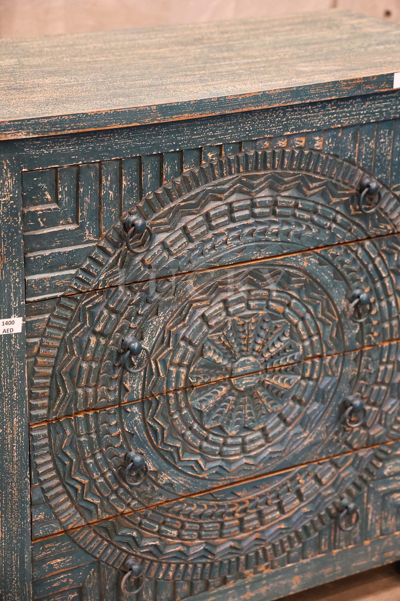 3 draw carved chest of drawers