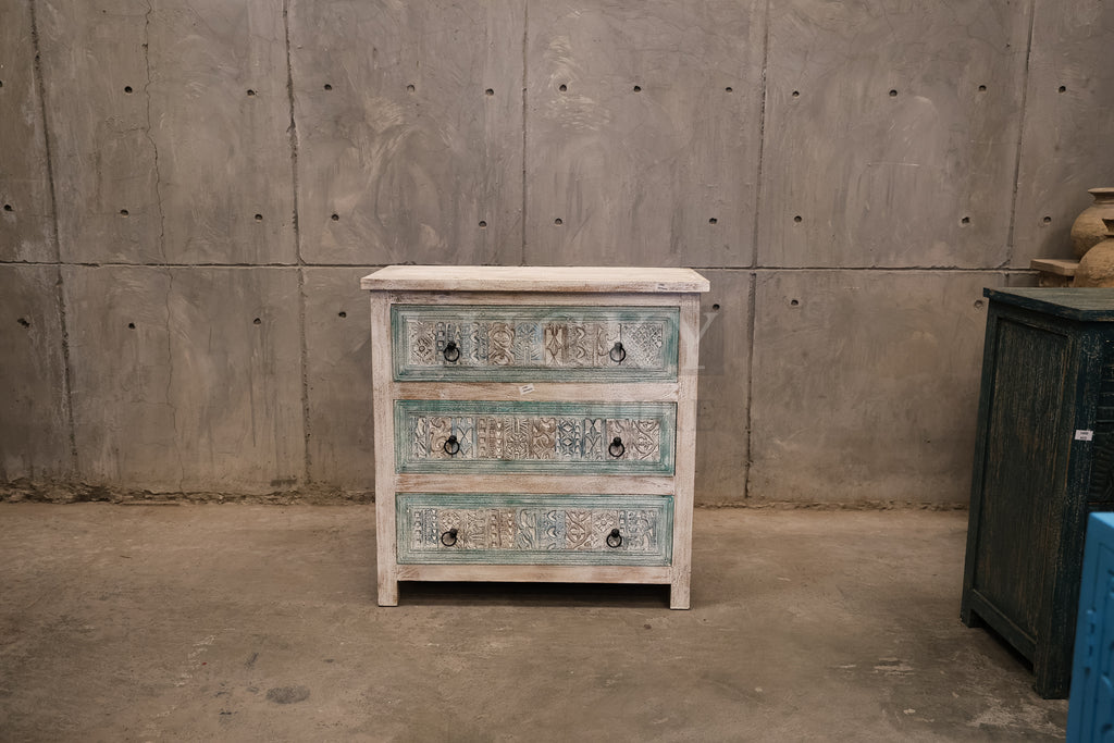 Carved 3 draw chest of drawers