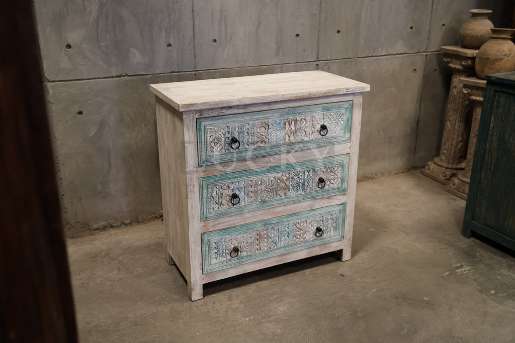 Carved 3 draw chest of drawers