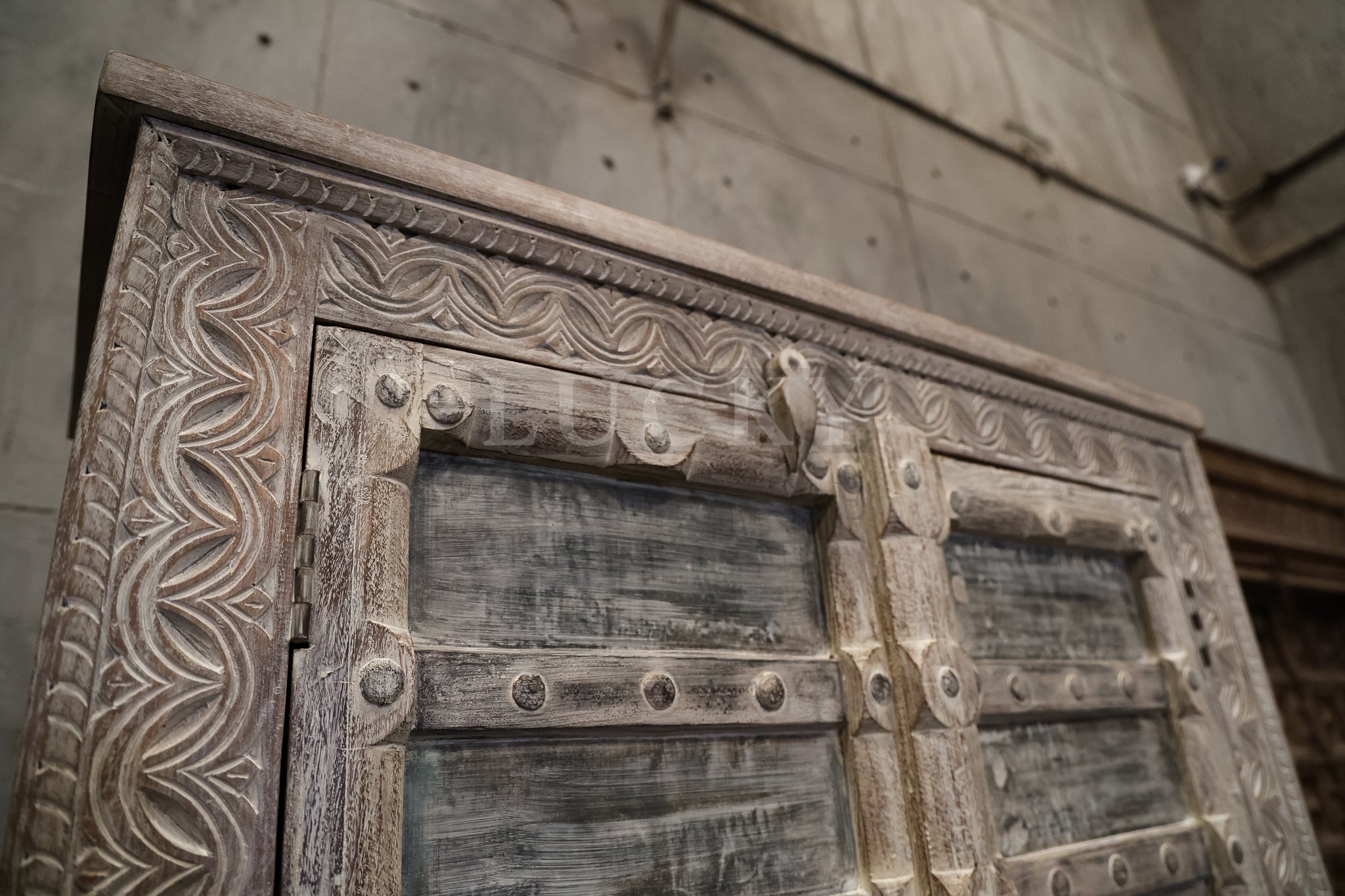 White washed vintage door cabinet