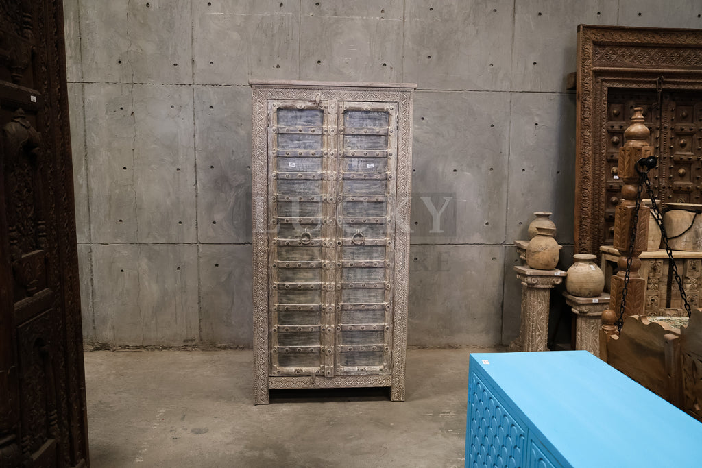 White washed vintage door cabinet