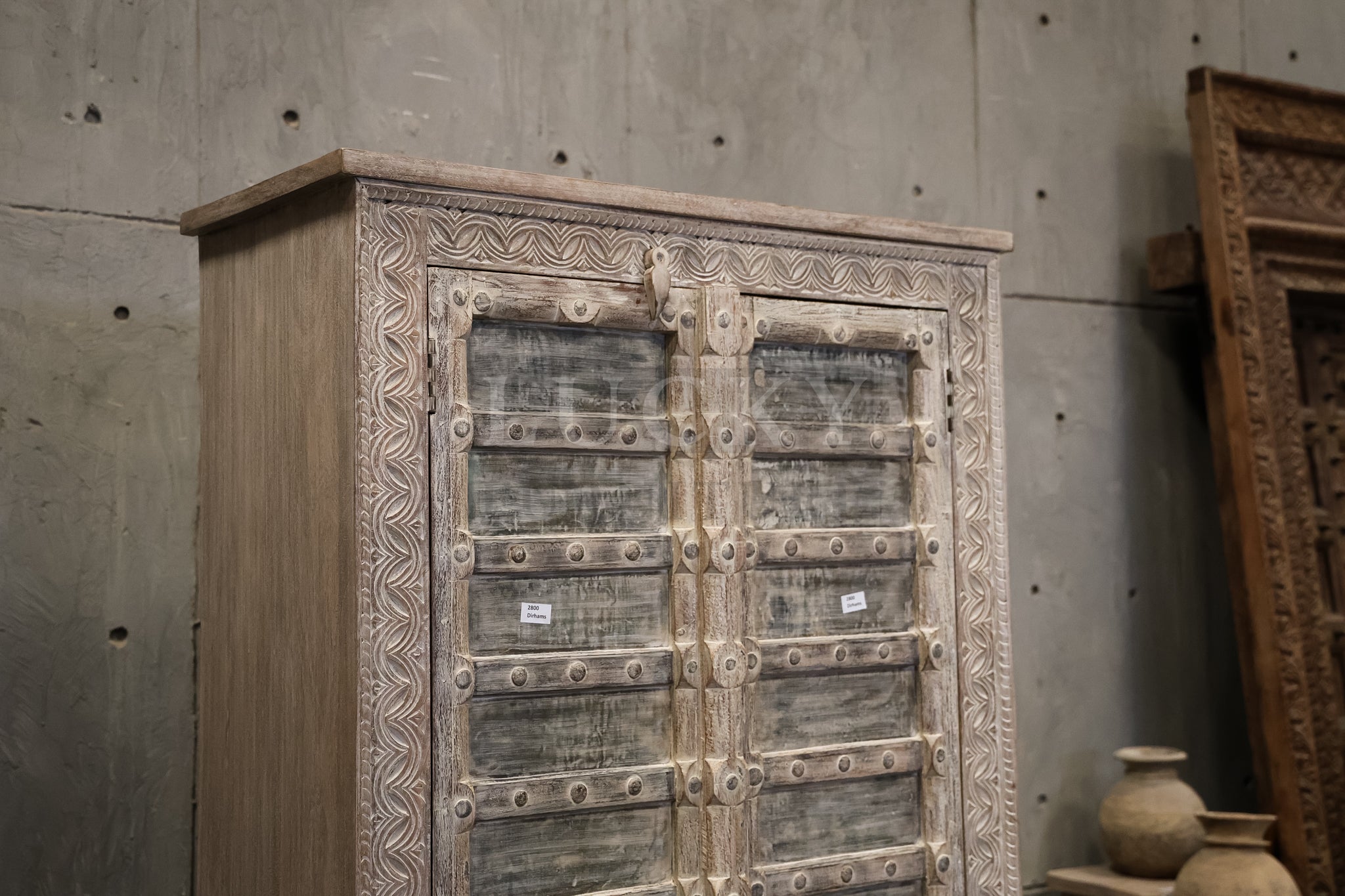 White washed vintage door cabinet
