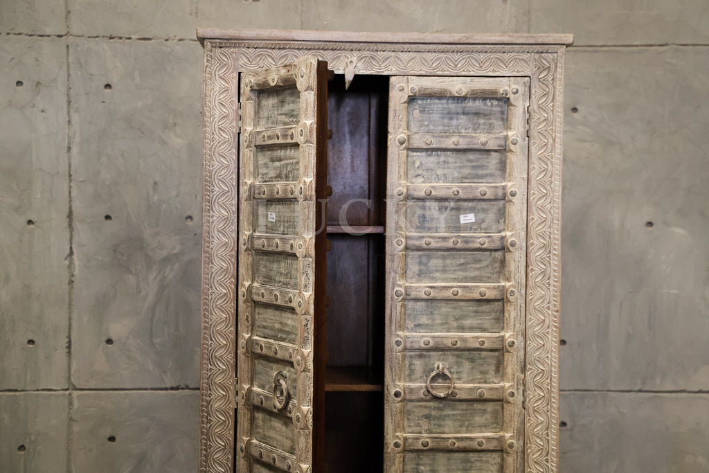 White washed vintage door cabinet