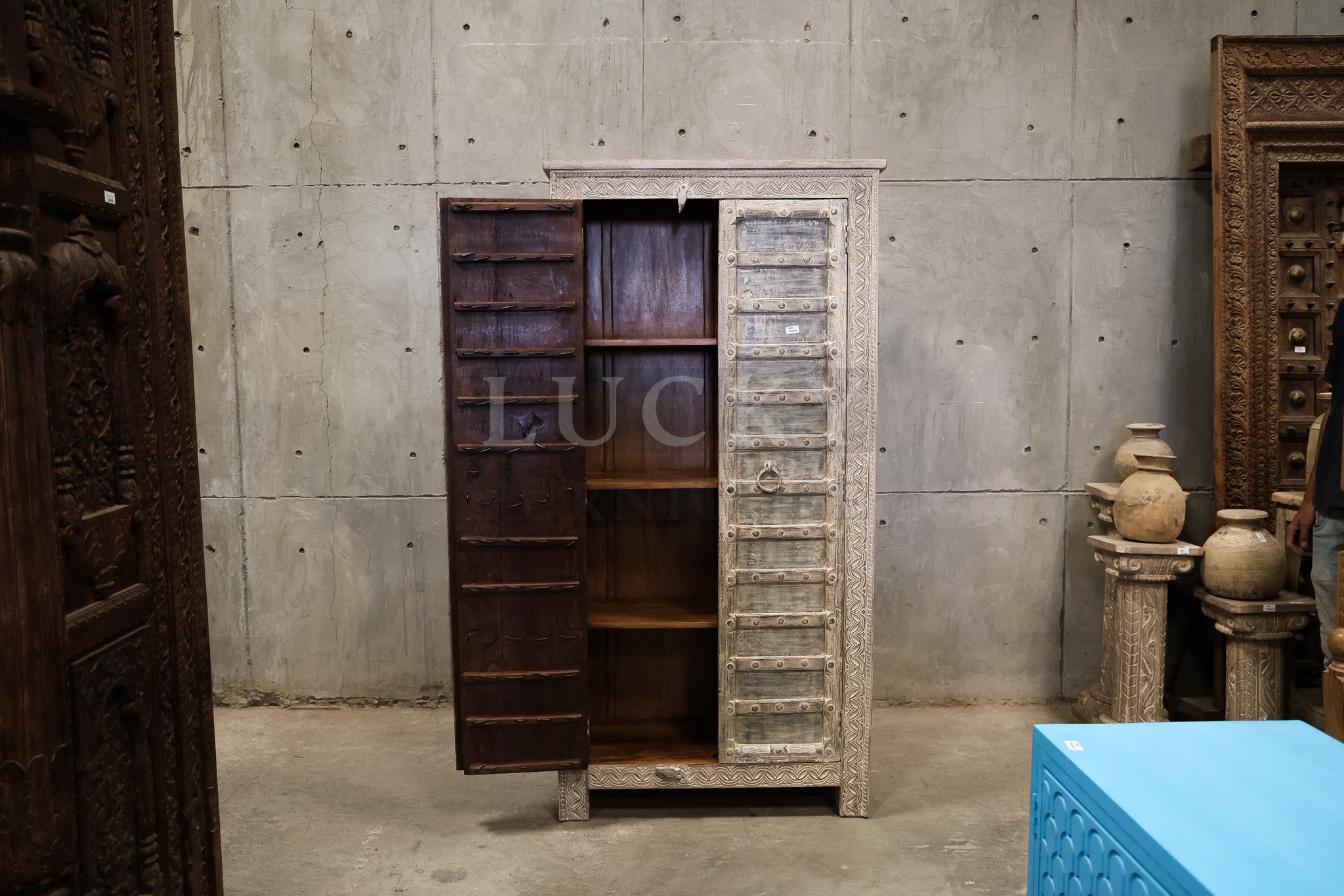 White washed vintage door cabinet
