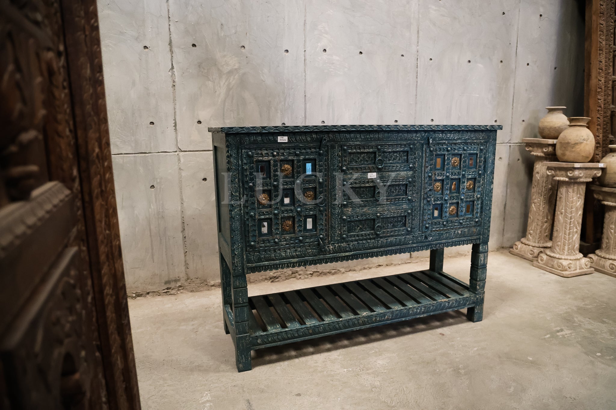 Carved vibrant console/dresser