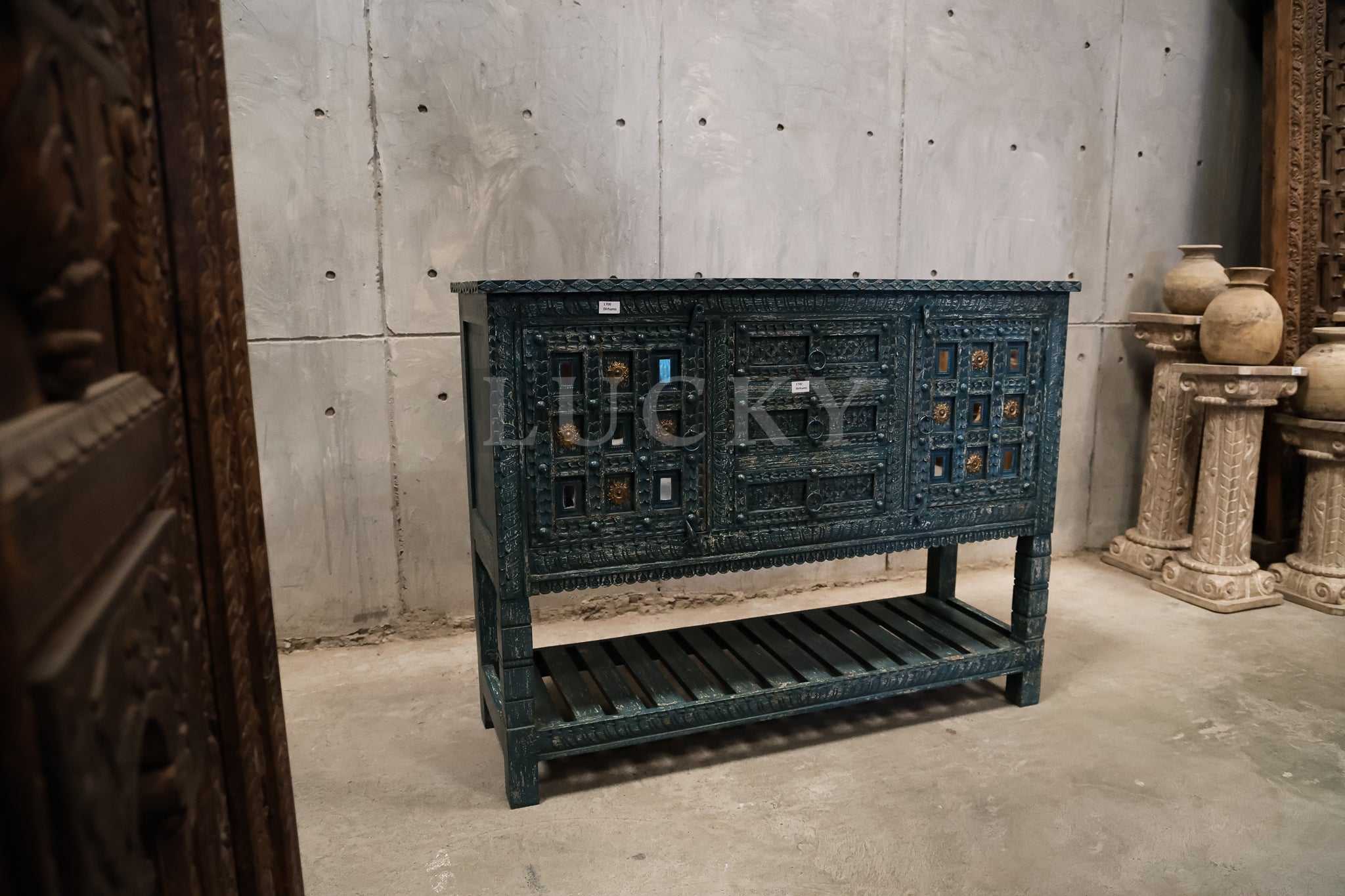 Carved vibrant console/dresser
