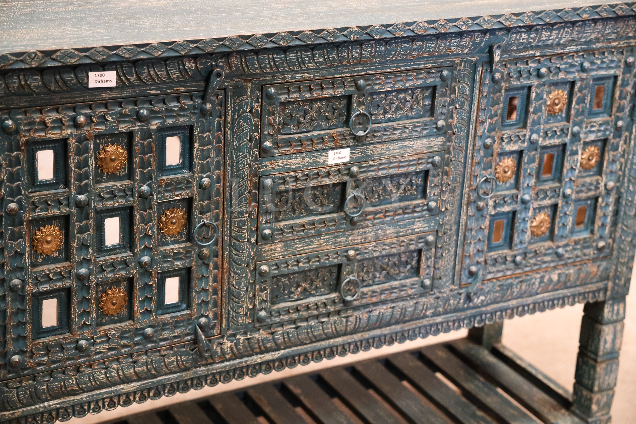 Carved vibrant console/dresser