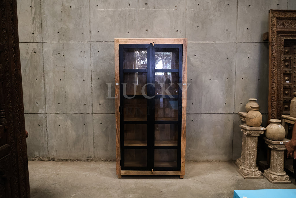 Metal and Mangowood glass cabinet