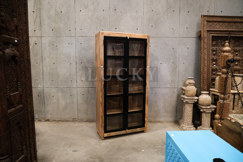 Metal and Mangowood glass cabinet