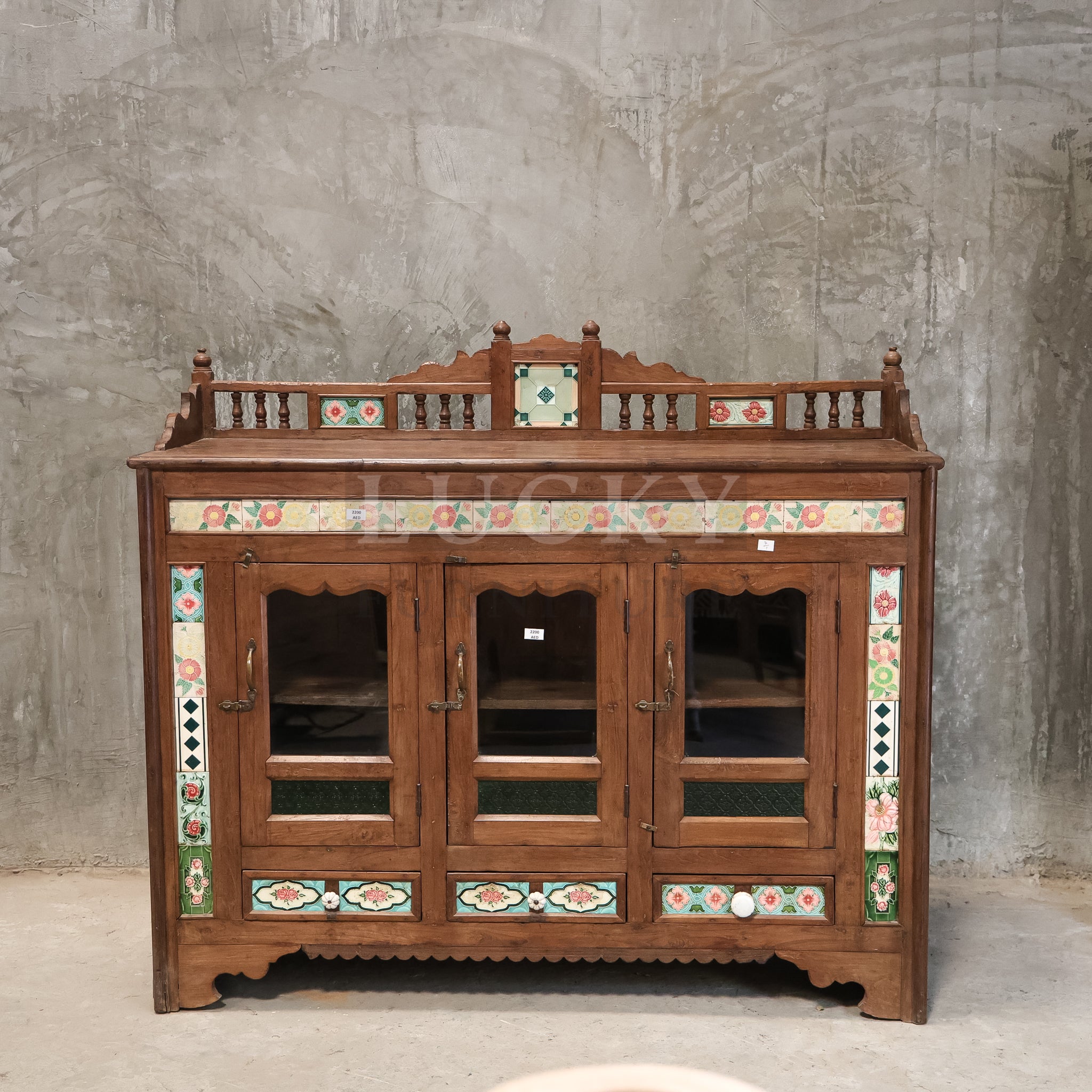 Vintage Teak Victorian Sideboard with tiled work