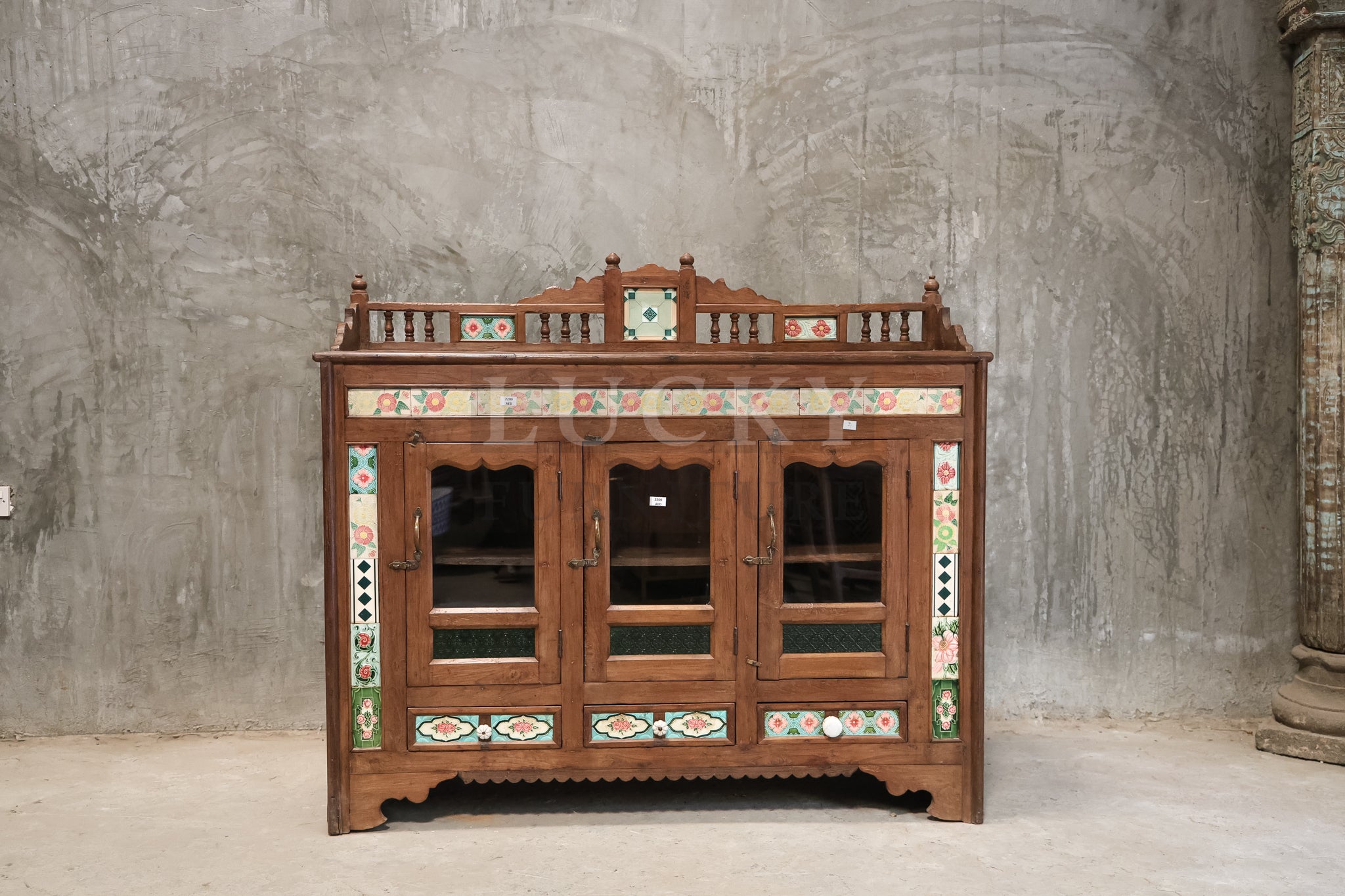 Vintage Teak Victorian Sideboard with tiled work