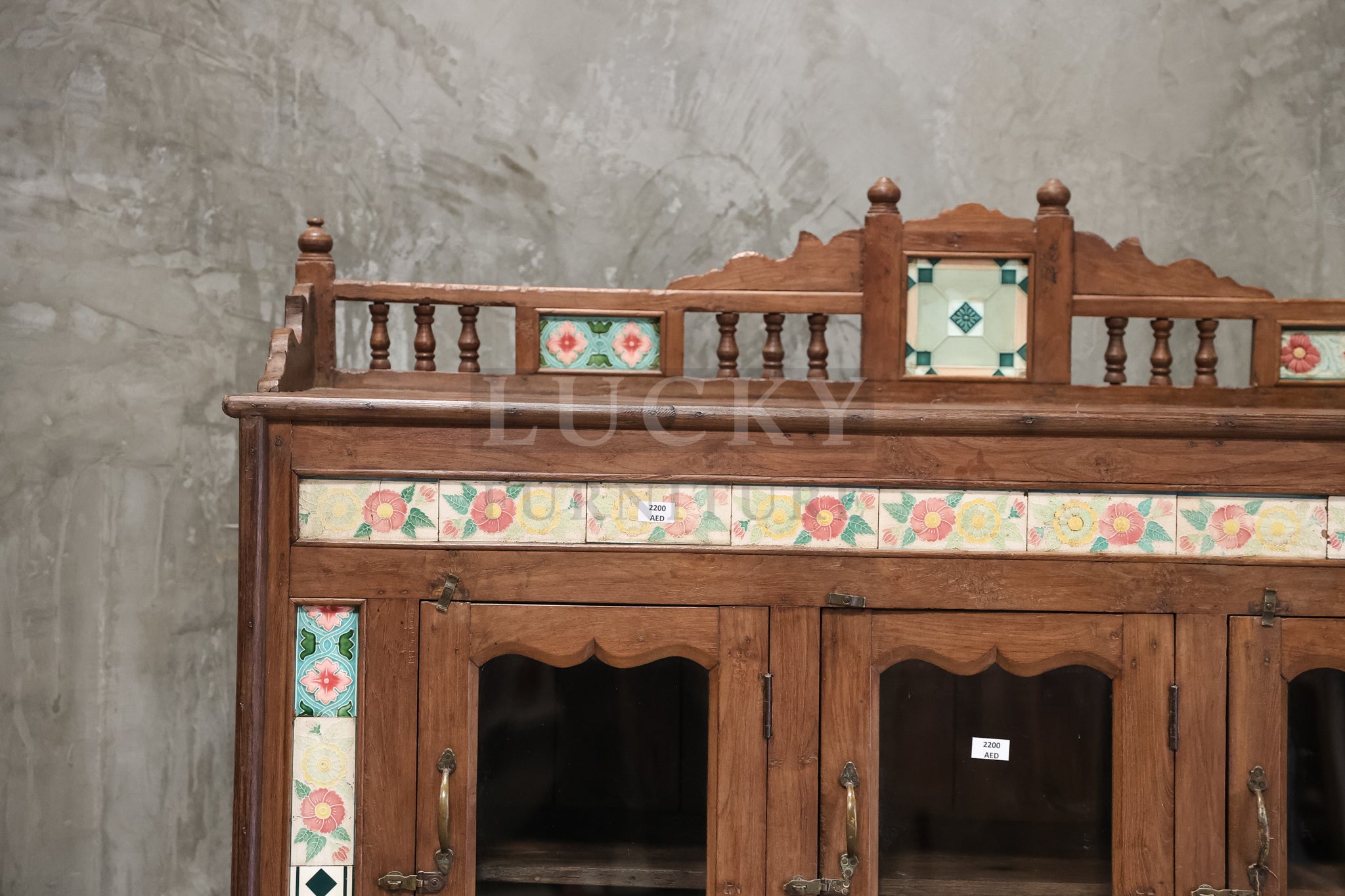 Vintage Teak Victorian Sideboard with tiled work