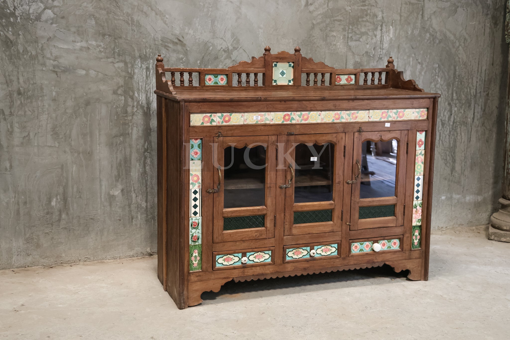 Vintage Teak Victorian Sideboard with tiled work
